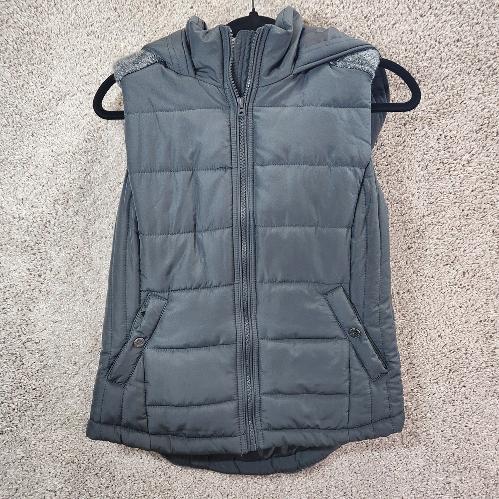 Aéropostale Hooded Puffer Vest Women's Medium‎ Gray Lined Full Zipper Sleeveless